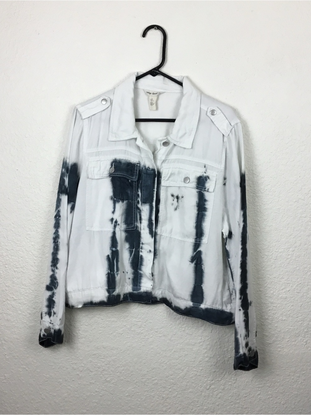 Tie-Dye Utility Jacket - White & Navy indigo thread co  size XL.